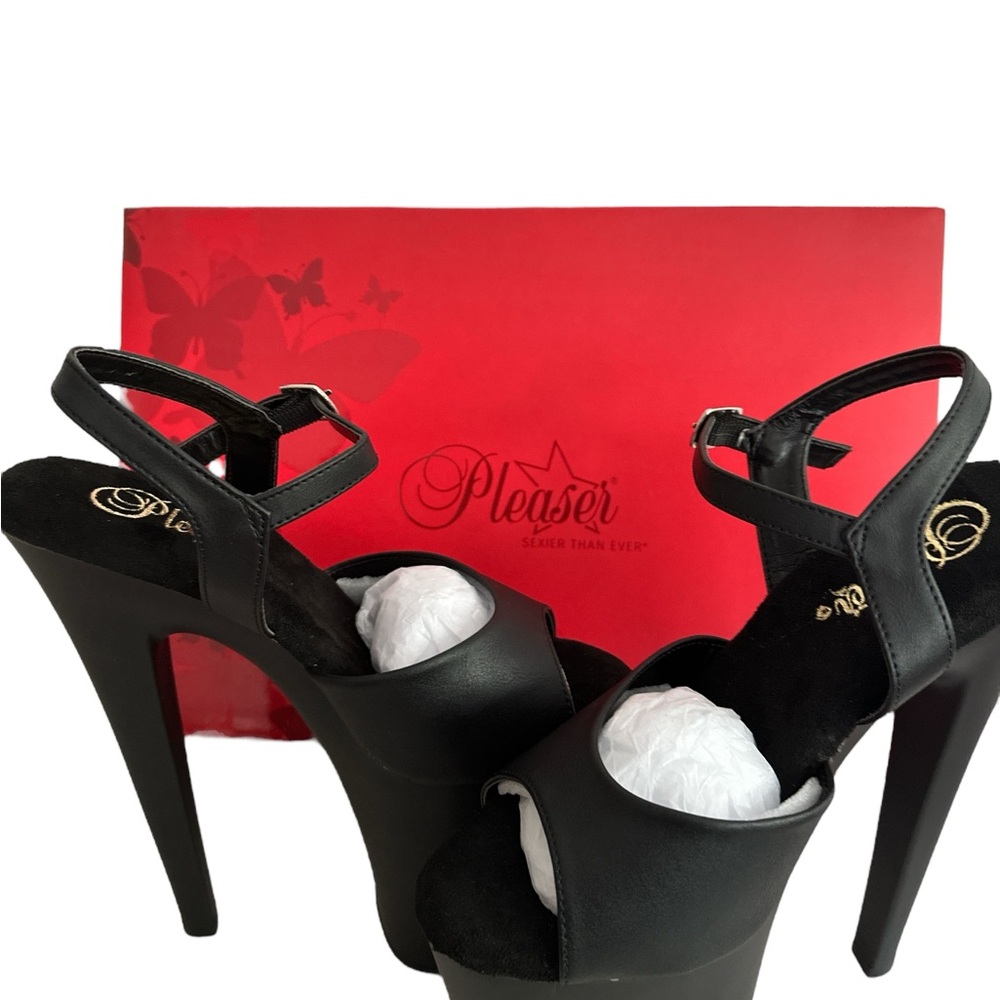Pleaser Xtreme 809 Matte Black Vegan Leather Exotic Dance Platform Strappy Heels - Picture 3 of 4